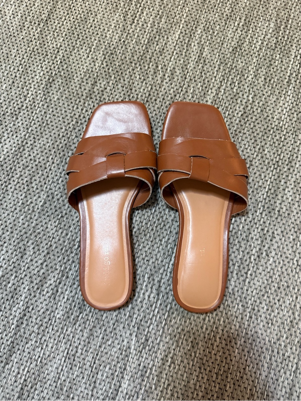 Women's Tan Slide Sandals with Woven Strap